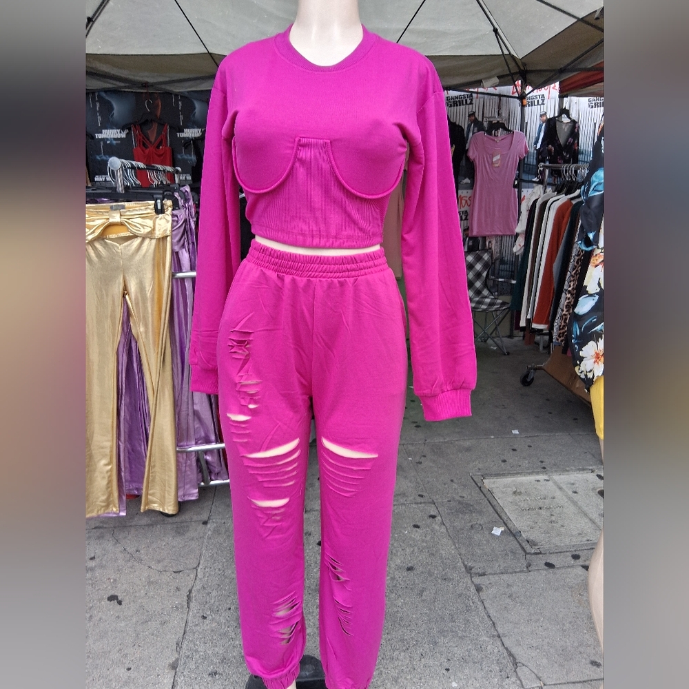 Pink Women's Ripped Jumpsuit